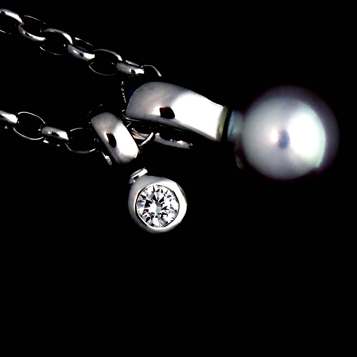 Akoya Pearl 6.7mm Diamond Necklace 18K White Gold 750