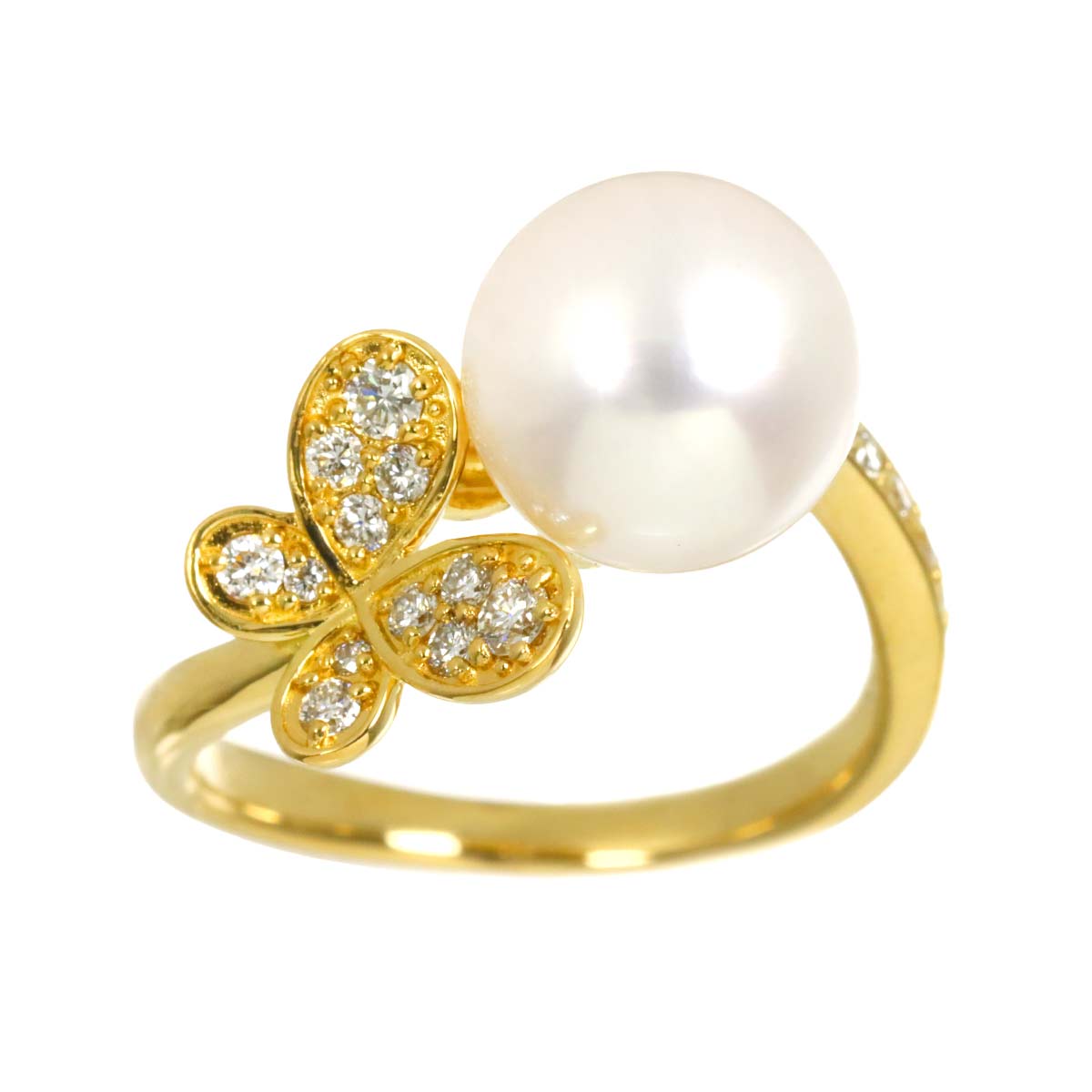 Akoya Pearl 8.9mm Diamond 0.18ct Ring 18K 750 size6(US)