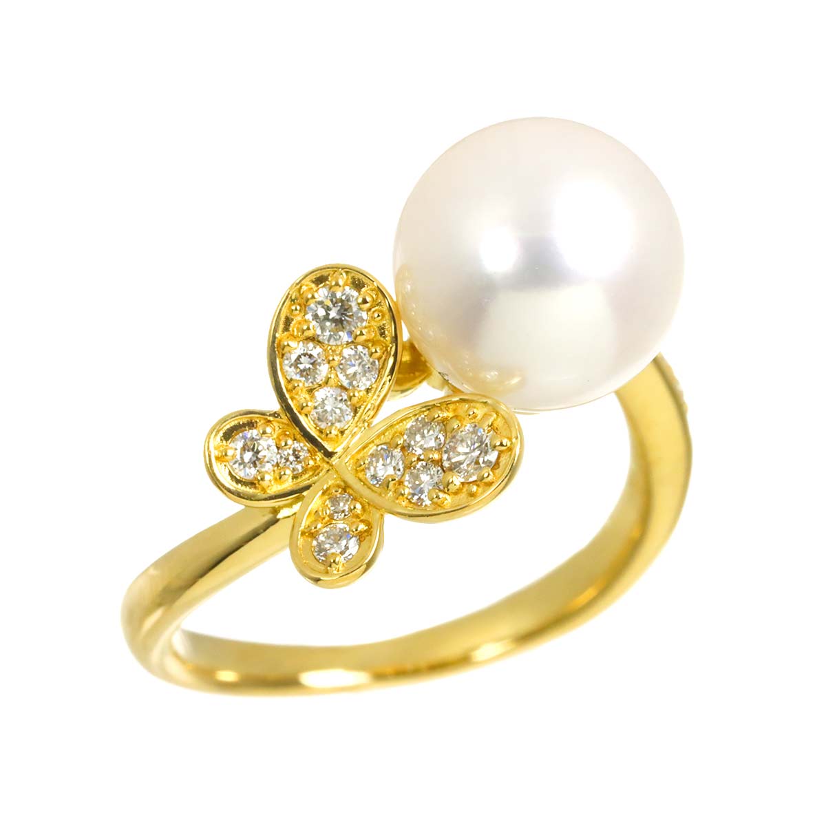Akoya Pearl 8.9mm Diamond 0.18ct Ring 18K 750 size6(US)