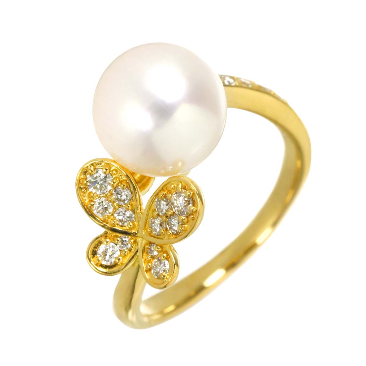 Akoya Pearl 8.9mm Diamond 0.18ct Ring 18K 750 size6(US)