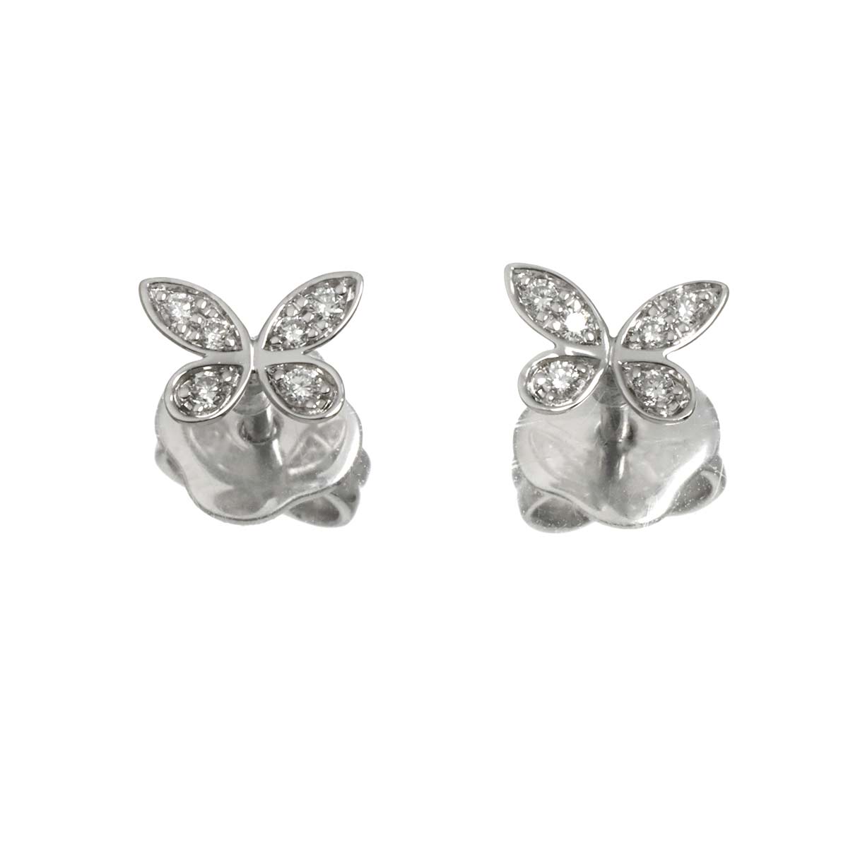 Pave butterfly Diamond Earrings Pierced 18K WG 750