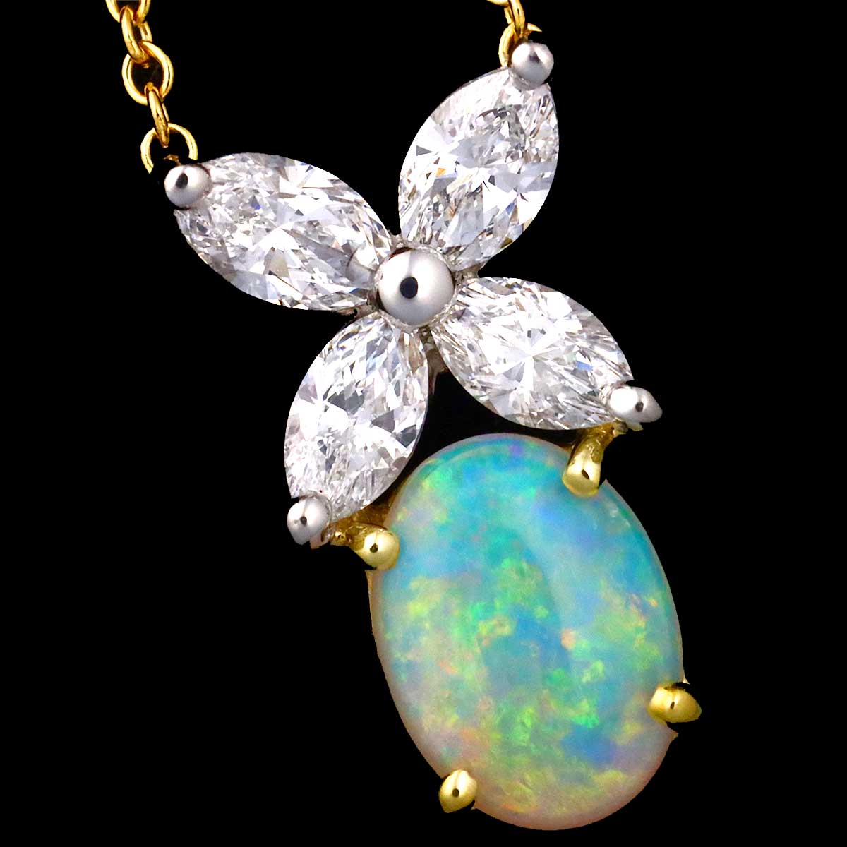 Victoria Diamond Opal Necklace Pt 18K YG 750