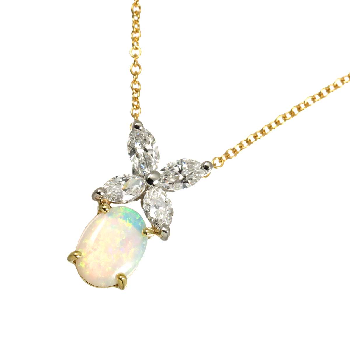 Victoria Diamond Opal Necklace Pt 18K YG 750