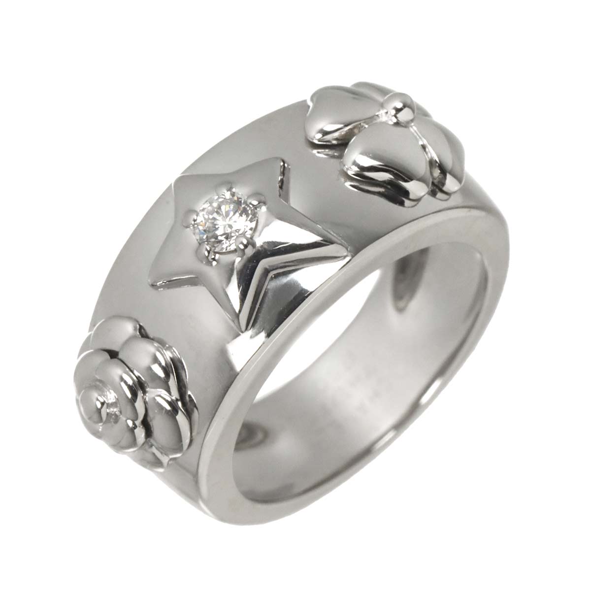 Three Symbols Diamond Ring 18K WG 750 size5.25(US)