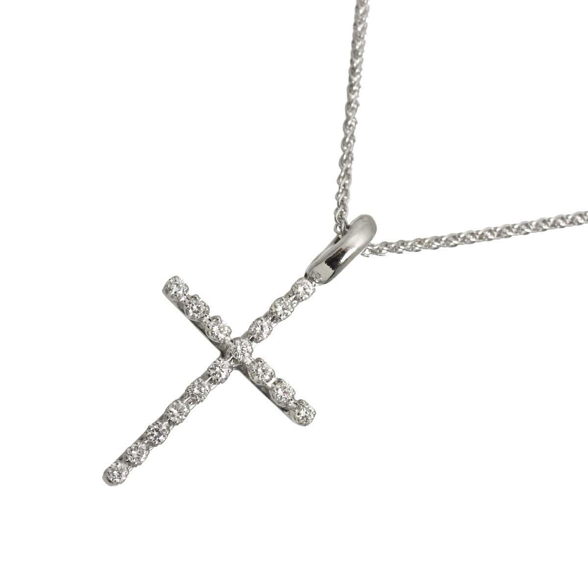Mystery Cross Diamond Necklace 18K White Gold 750