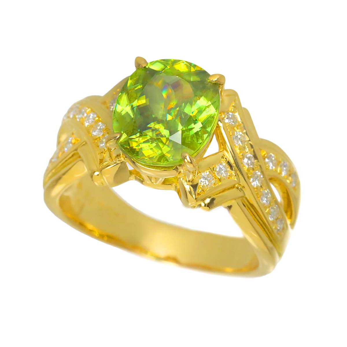 Sphene 3.390ct Diamond 0.22ct Ring 18K YG 750 size7.25(US)