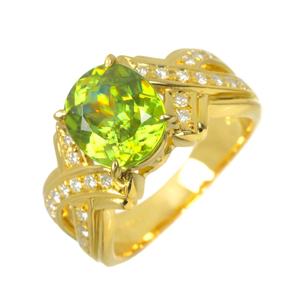 Sphene 3.390ct Diamond 0.22ct Ring 18K YG 750 size7.25(US)