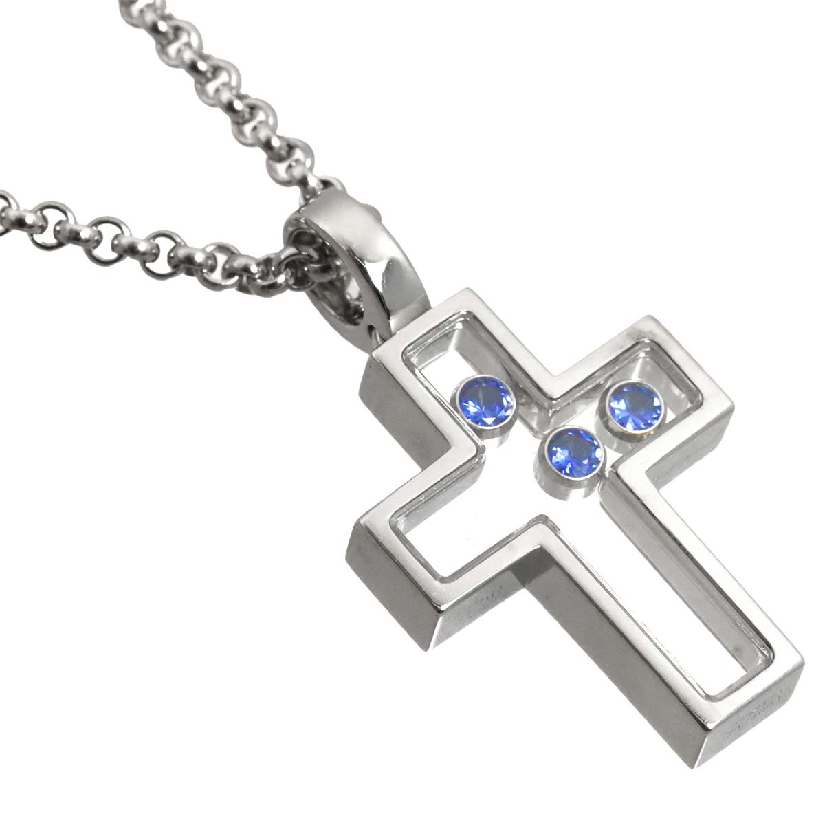 Happy Diamond Sapphire Cross Necklace 18K WG 750