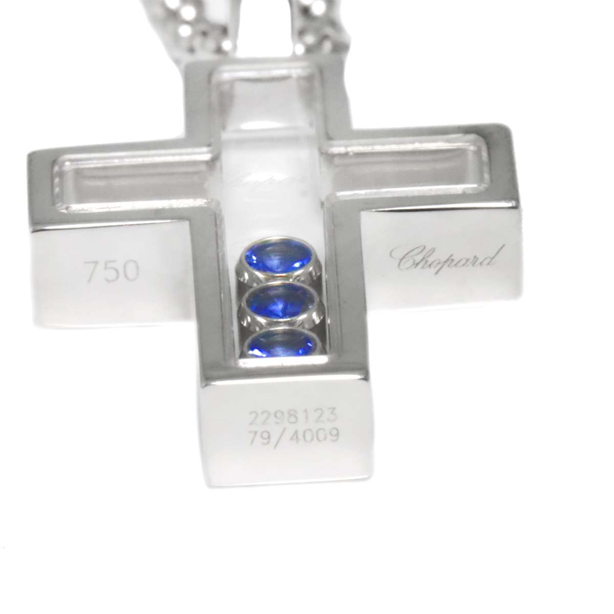 Happy Diamond Sapphire Cross Necklace 18K WG 750