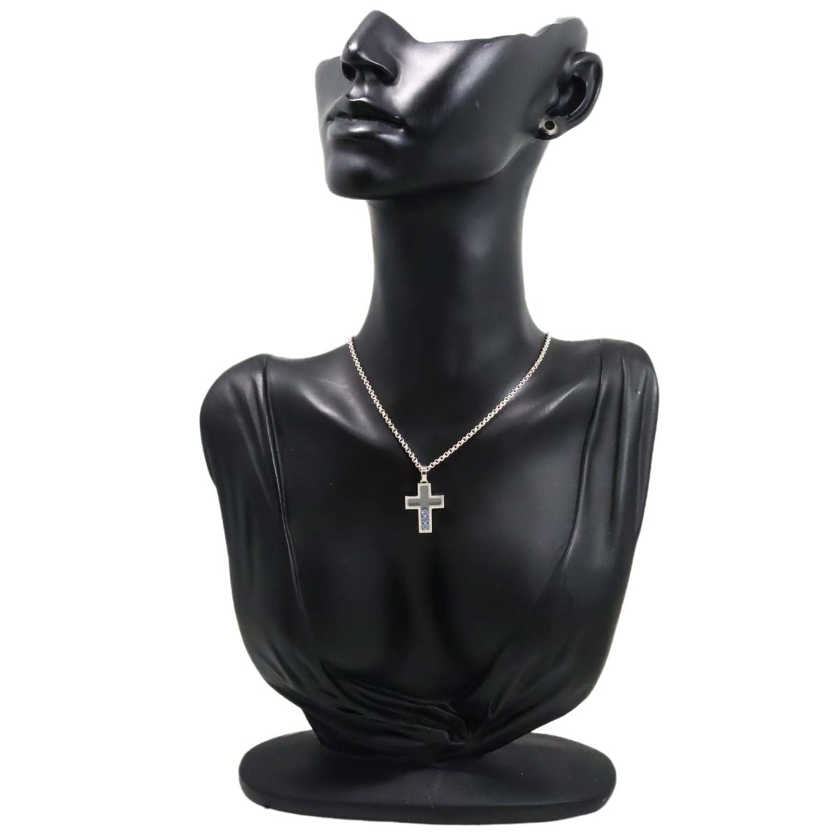 Happy Diamond Sapphire Cross Necklace 18K WG 750