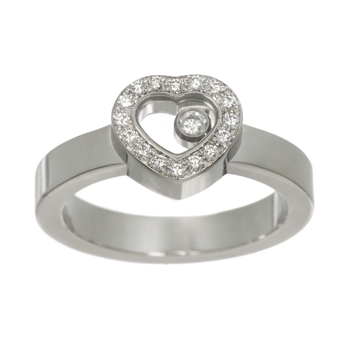 Happy Diamond Heart Ring 18K White Gold 750 Size6(US)