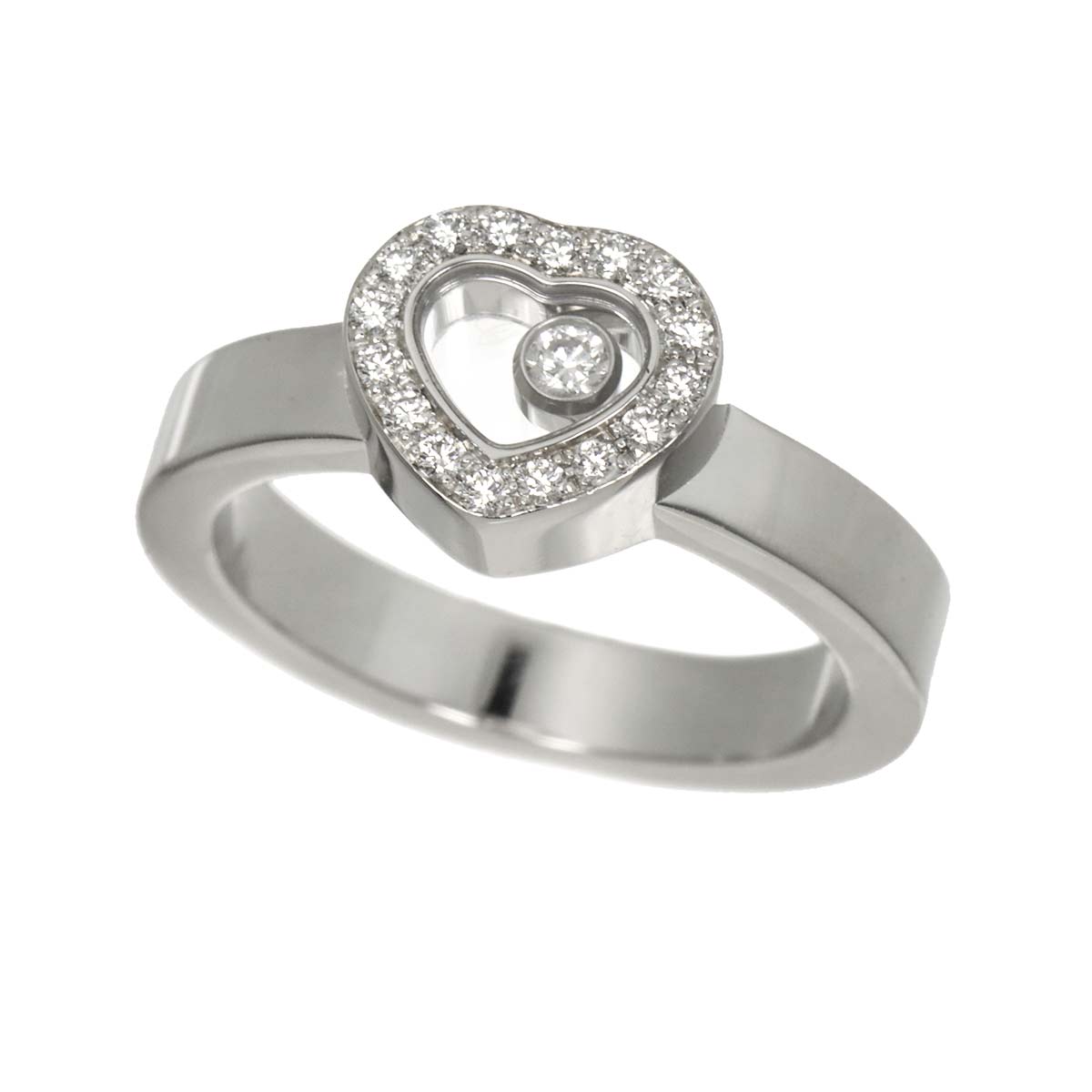 Happy Diamond Heart Ring 18K White Gold 750 Size6(US)