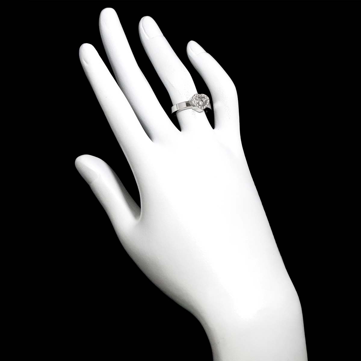Happy Diamond Heart Ring 18K White Gold 750 Size6(US)