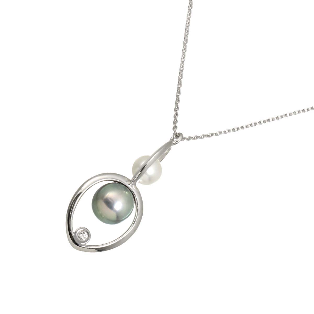 Akoya Pearl 7.6-5.5mm Diamond Necklace 18K WG 750