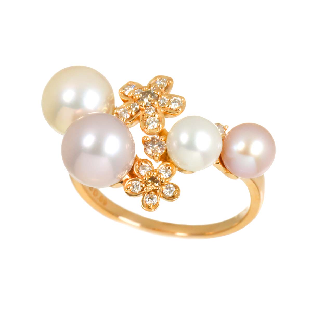 Freshwater cultured pearl Diamond Ring 18K PG 6.5-6.75(US)