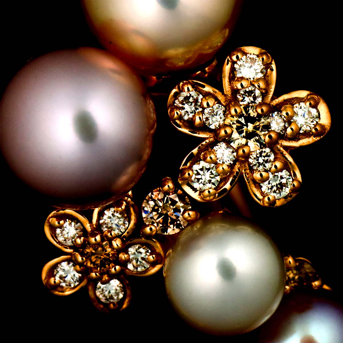 Freshwater cultured pearl Diamond Ring 18K PG 6.5-6.75(US)