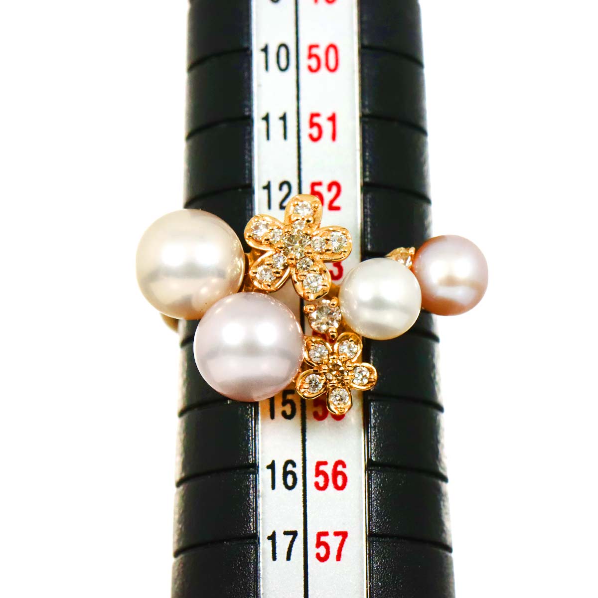 Freshwater cultured pearl Diamond Ring 18K PG 6.5-6.75(US)