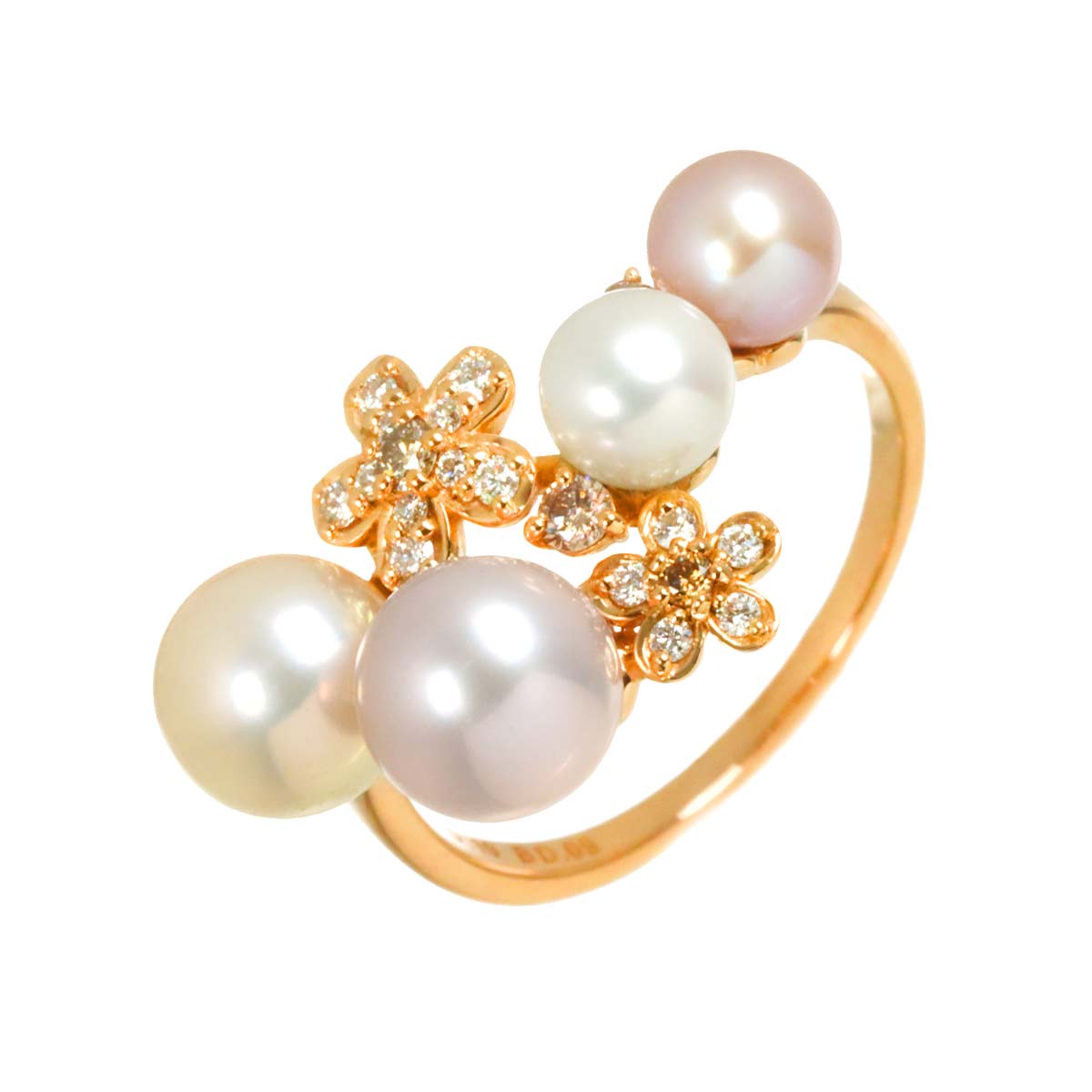 Freshwater cultured pearl Diamond Ring 18K PG 6.5-6.75(US)