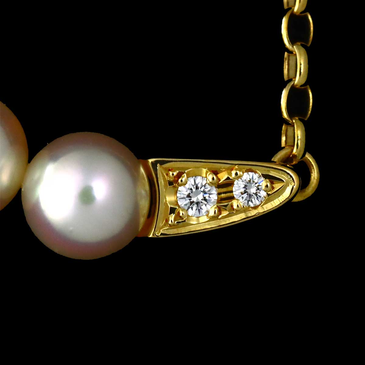 Akoya Pearl 5.4-5.0mm Diamond Necklace 18K YG 750