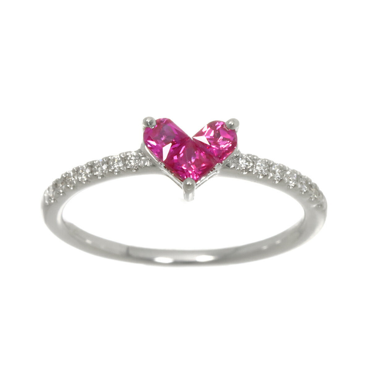 Ruby 0.25ct Diamond 0.06ct Ring 18K WG 750 Size4(US)