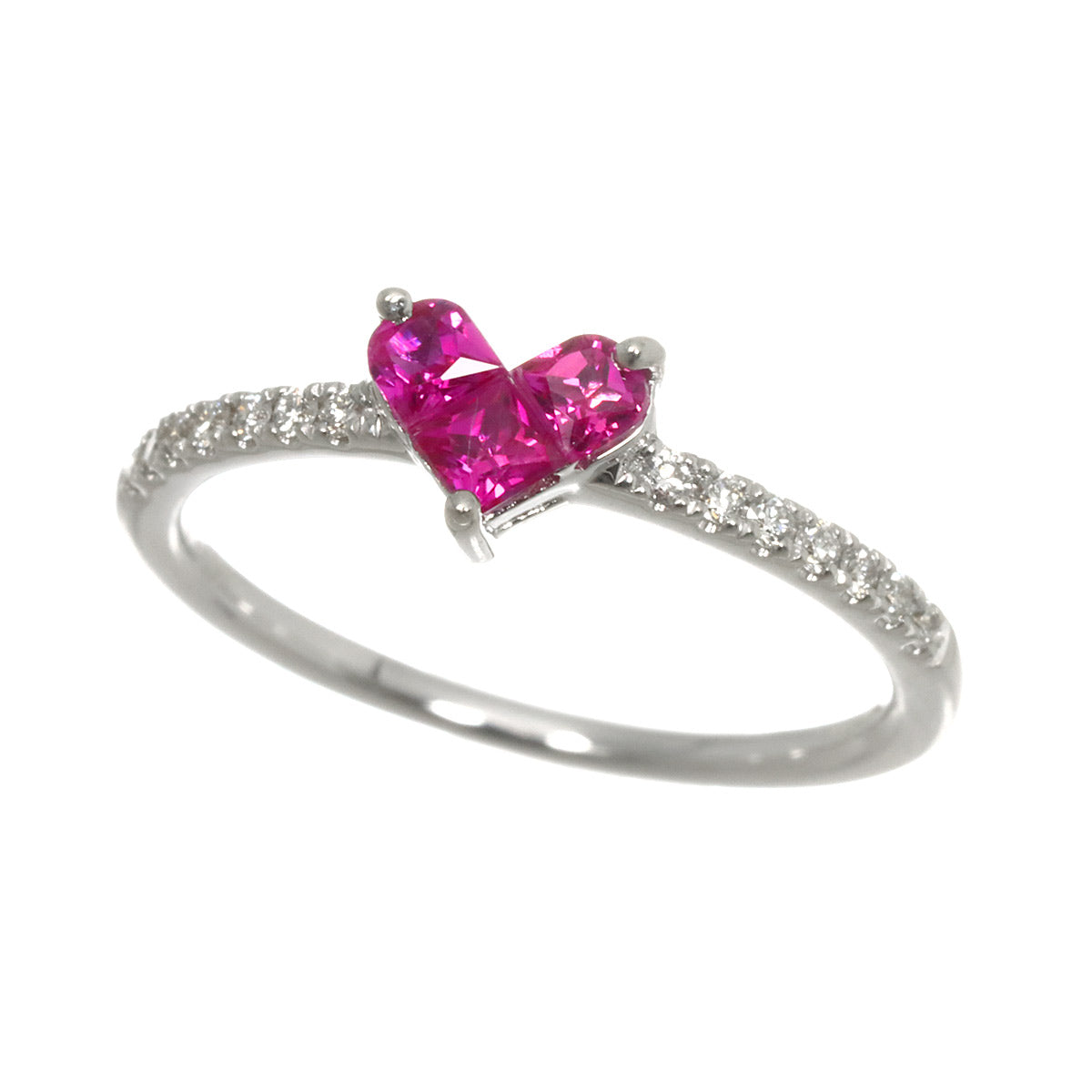 Ruby 0.25ct Diamond 0.06ct Ring 18K WG 750 Size4(US)