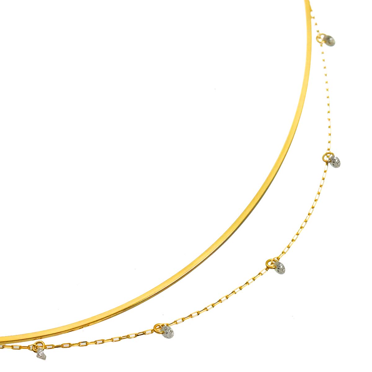Bindu Chain Diamond 0.15ct Choker Necklace S 18K YG 750