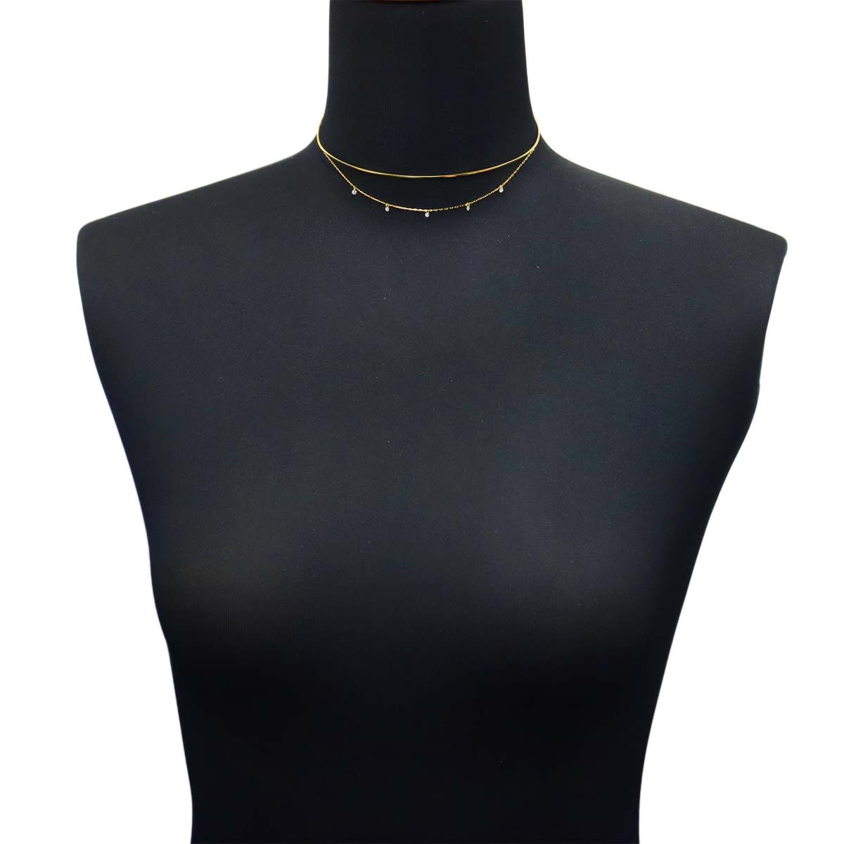 Bindu Chain Diamond 0.15ct Choker Necklace S 18K YG 750