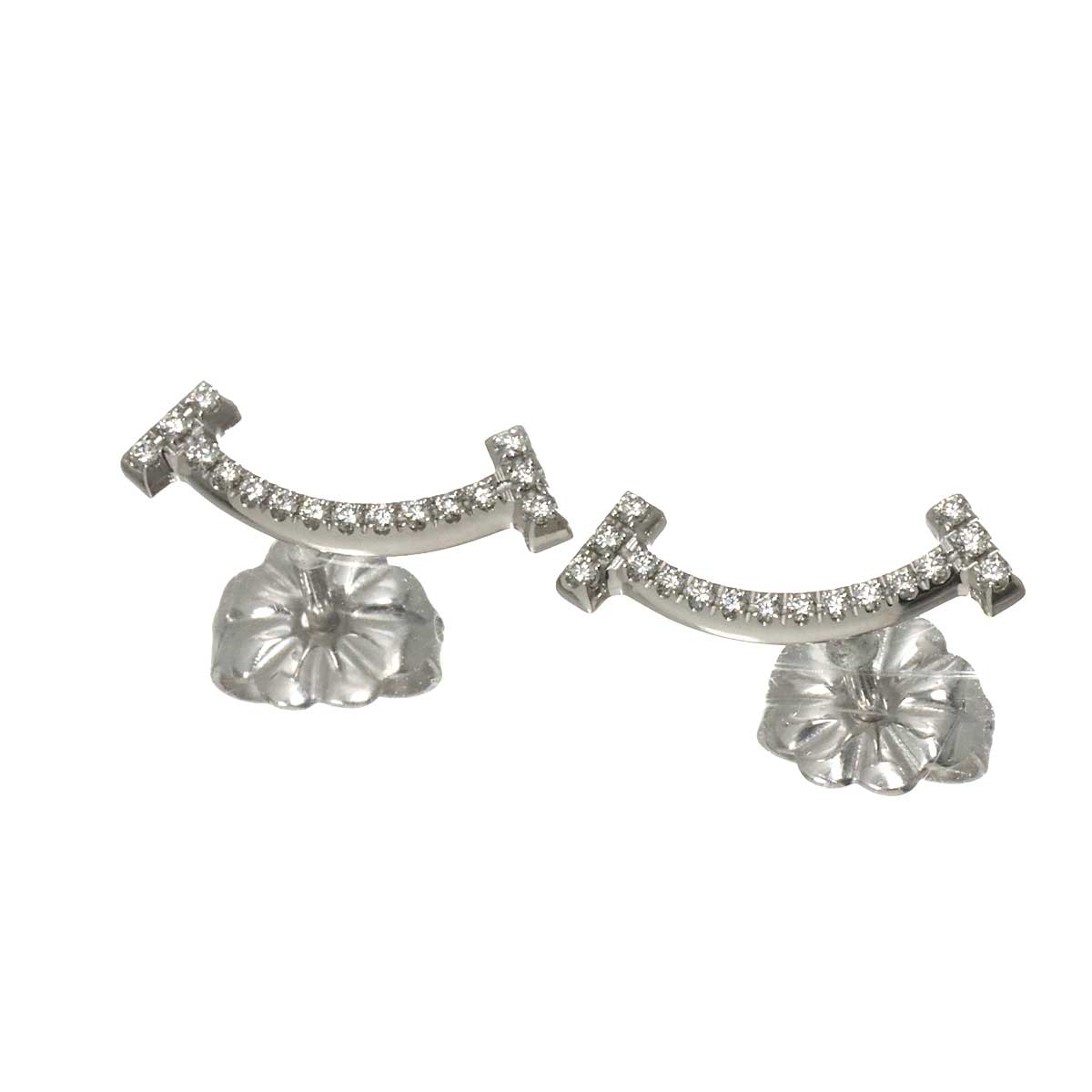 T Smile Mini Diamond Earrings Pierced 18K WG 750