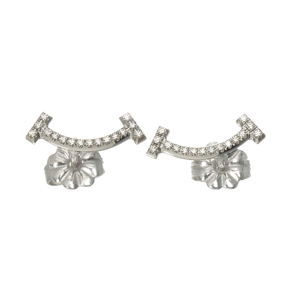 T Smile Mini Diamond Earrings Pierced 18K WG 750