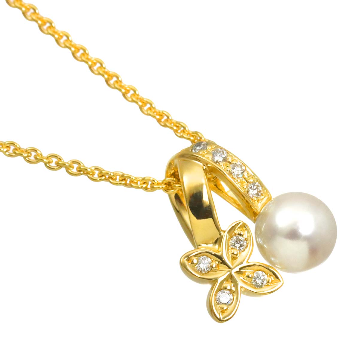Akoya Pearl 5.7mm Diamond Necklace 18K YG 750