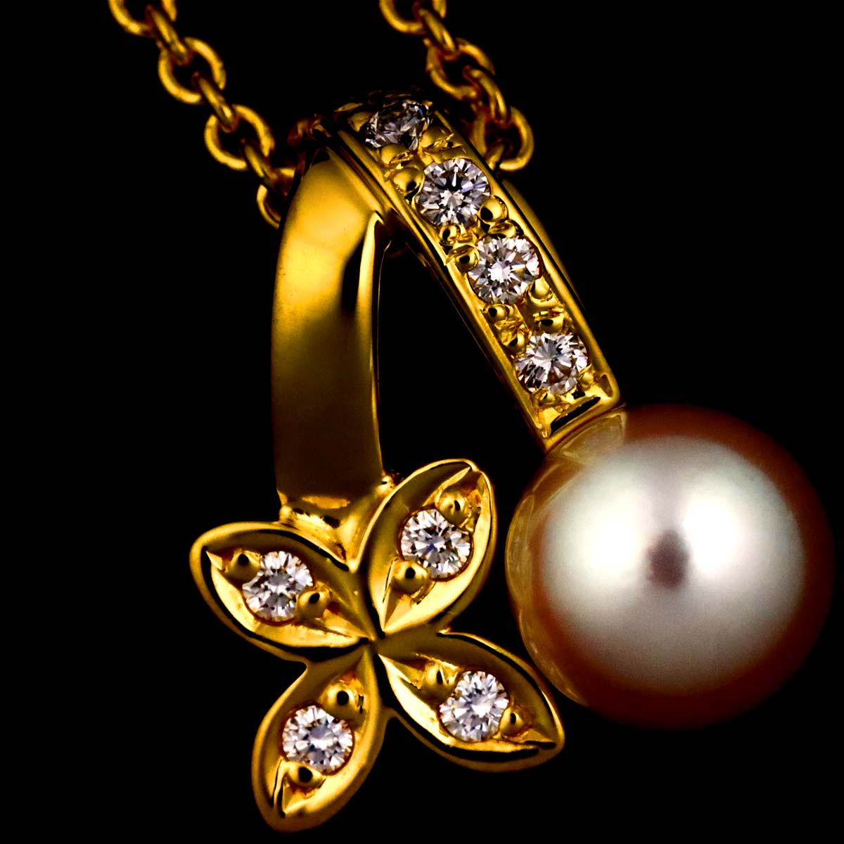 Akoya Pearl 5.7mm Diamond Necklace 18K YG 750