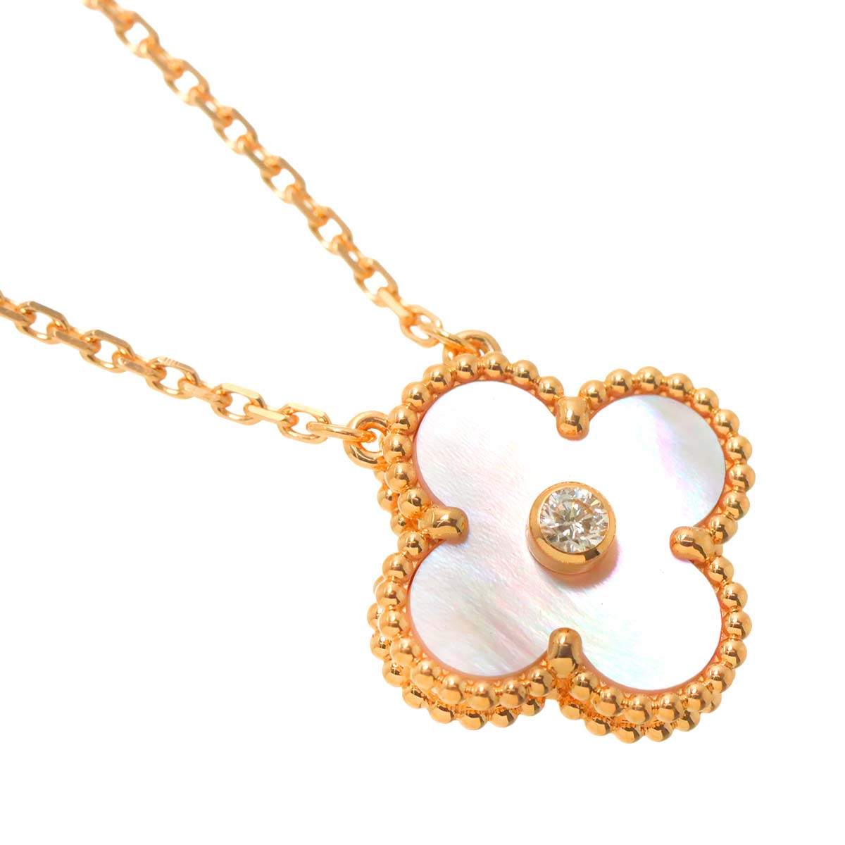 Vintage Alhambra Pink MOP Diamond Necklace 18K PG 750