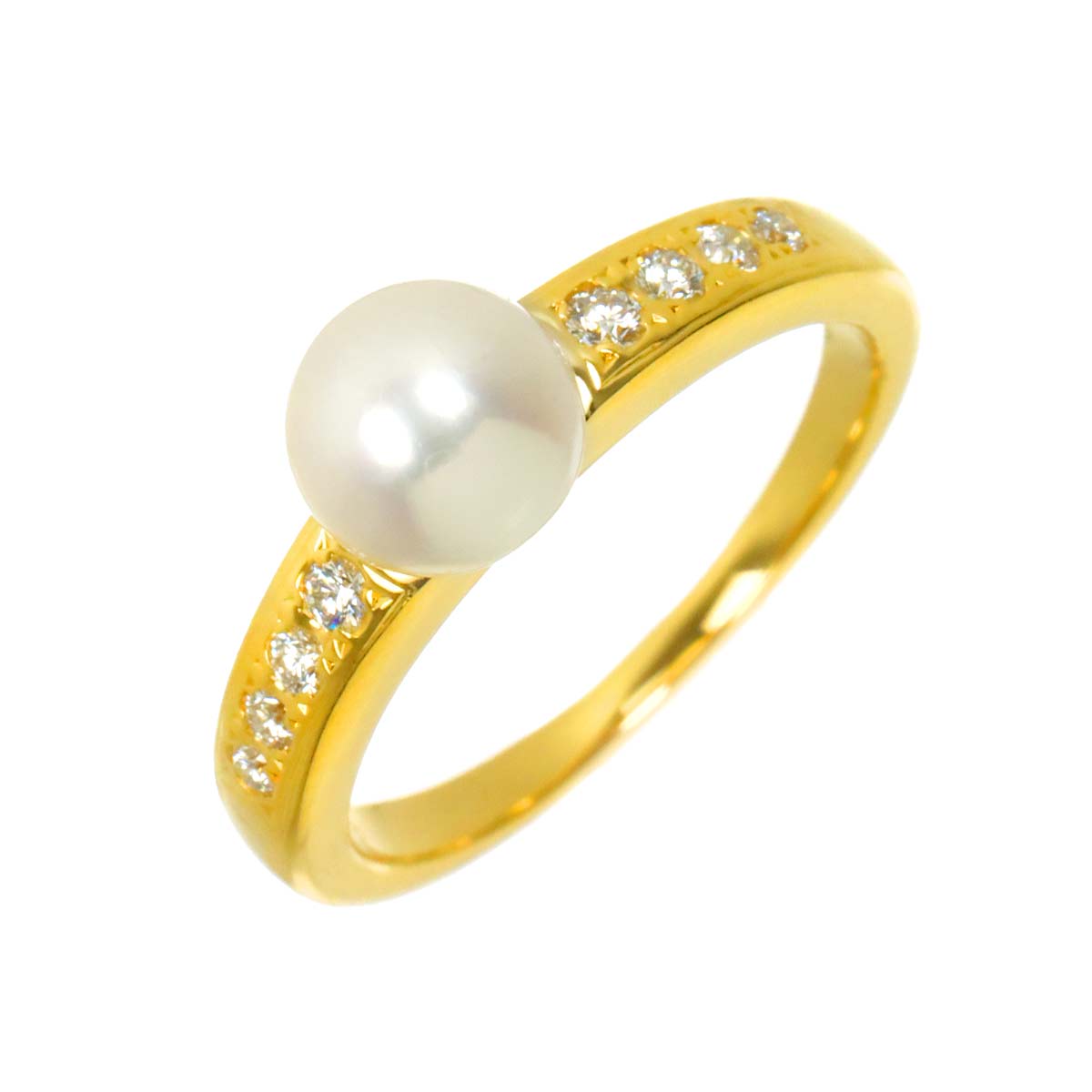 Akoya Pearl 6.6mm Diamond Ring 18K YG 750 Size5.75-6(US)