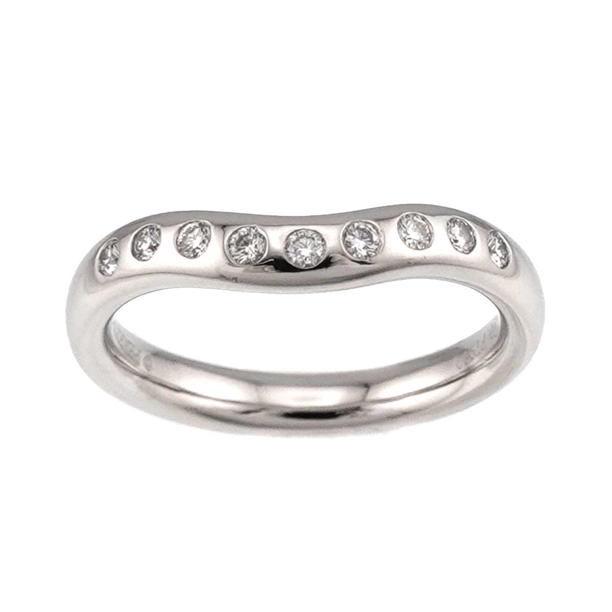 Wide Curved Band Diamond Ring Pt Platinum Size4(US)