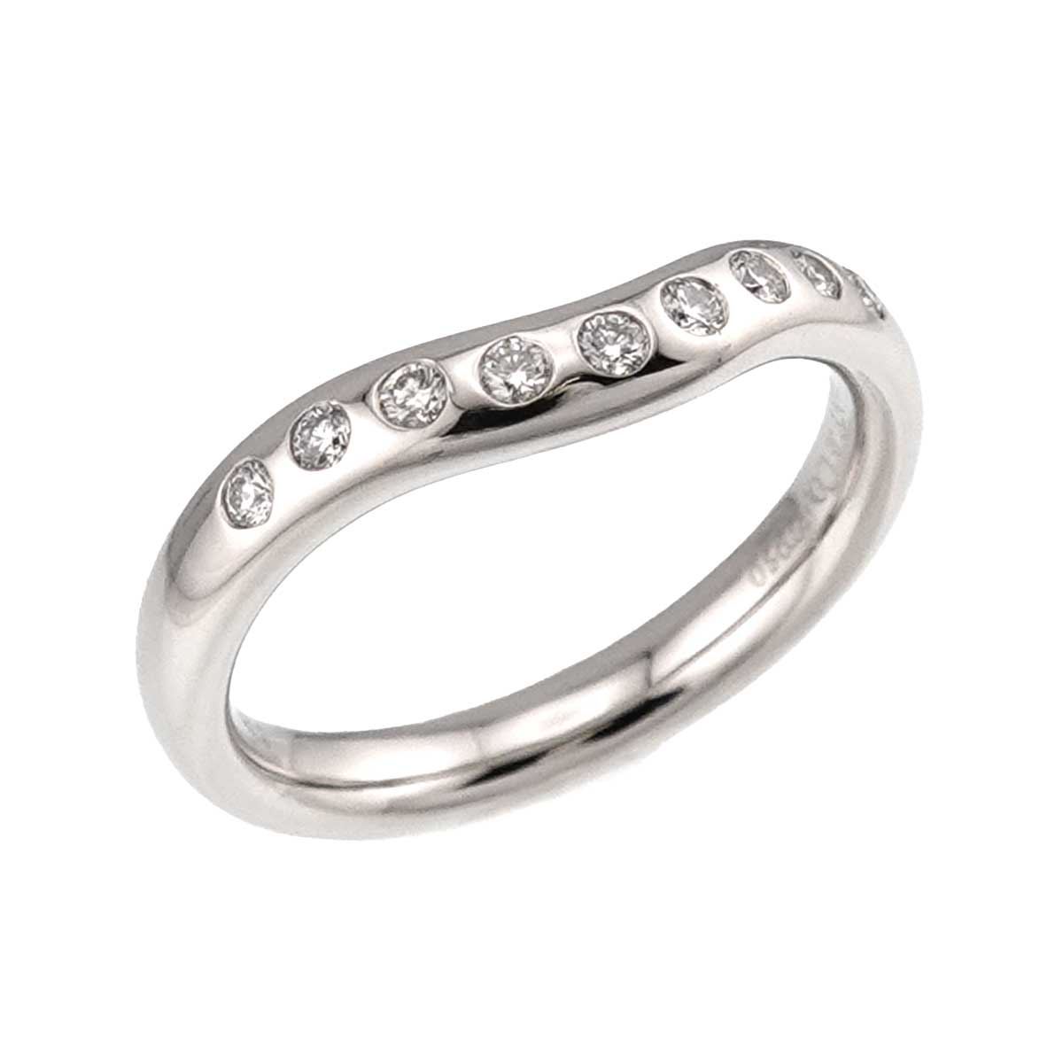 Wide Curved Band Diamond Ring Pt Platinum Size4(US)