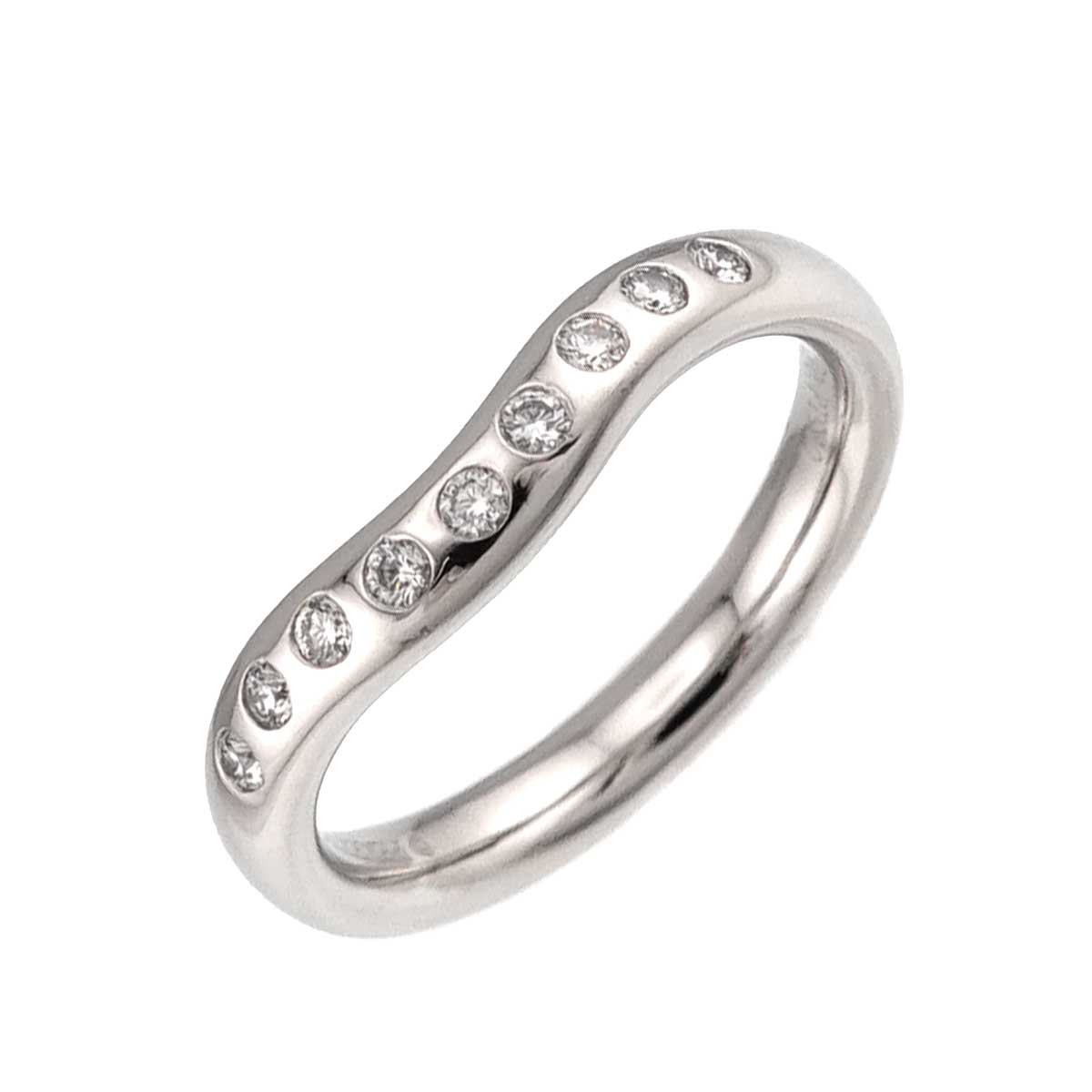 Wide Curved Band Diamond Ring Pt Platinum Size4(US)