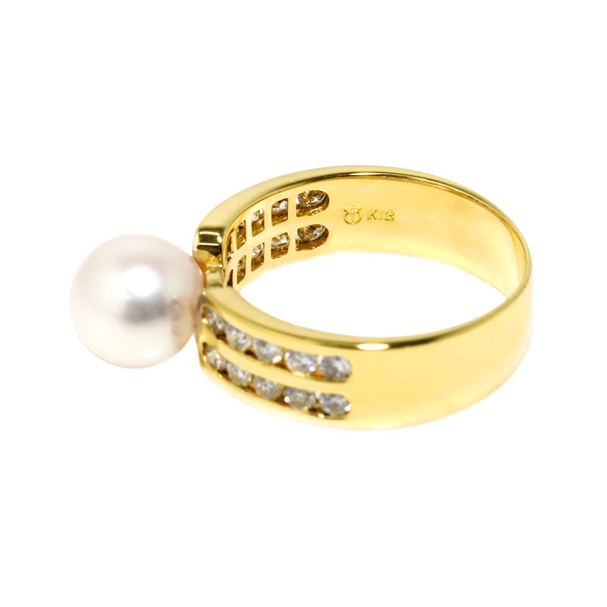 Akoya pearl 7.7mm Diamond 0.53ct Ring 18K YG 750 6-6.25(US)