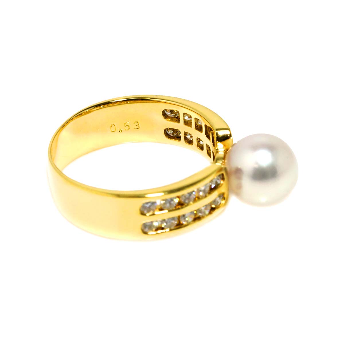 Akoya pearl 7.7mm Diamond 0.53ct Ring 18K YG 750 6-6.25(US)