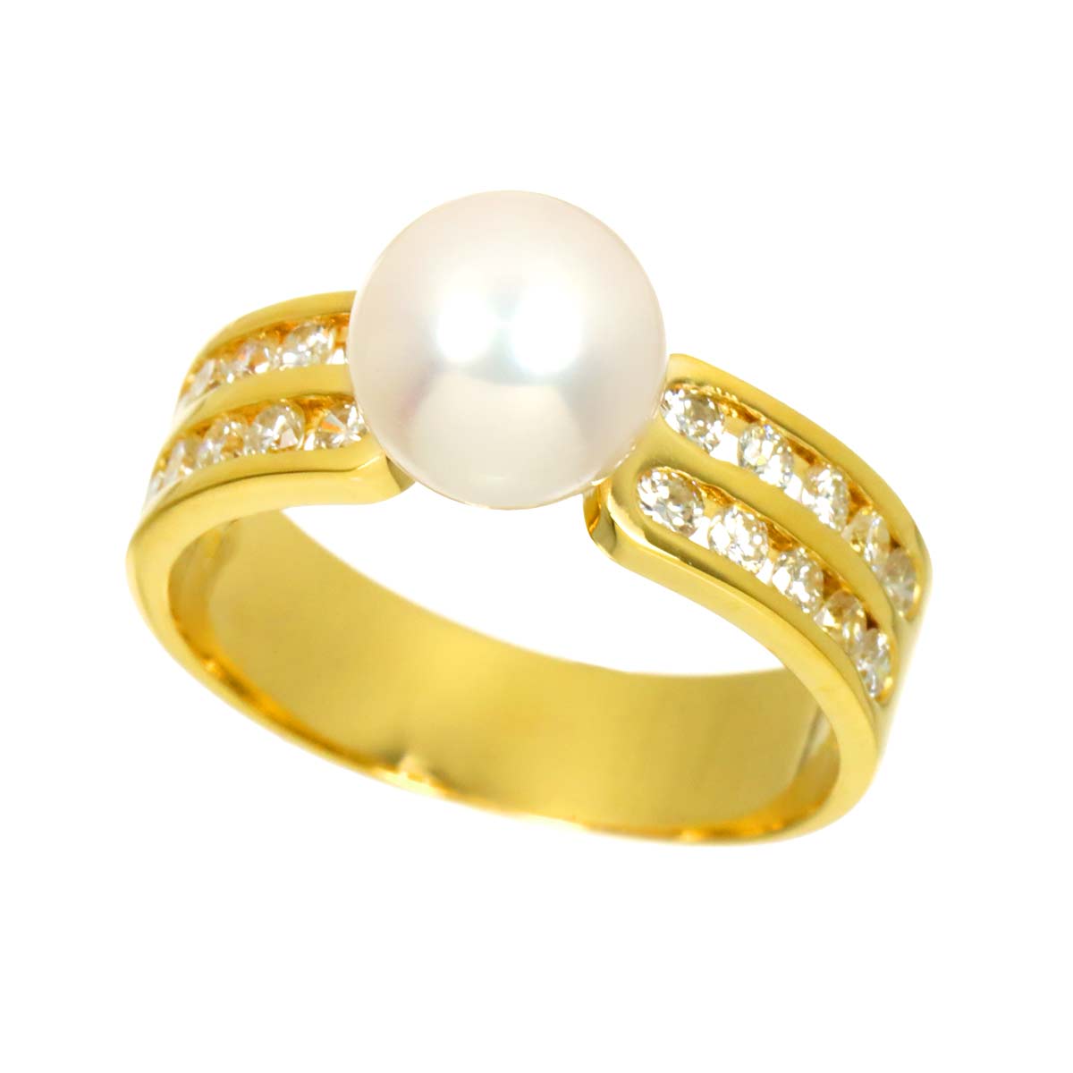 Akoya pearl 7.7mm Diamond 0.53ct Ring 18K YG 750 6-6.25(US)