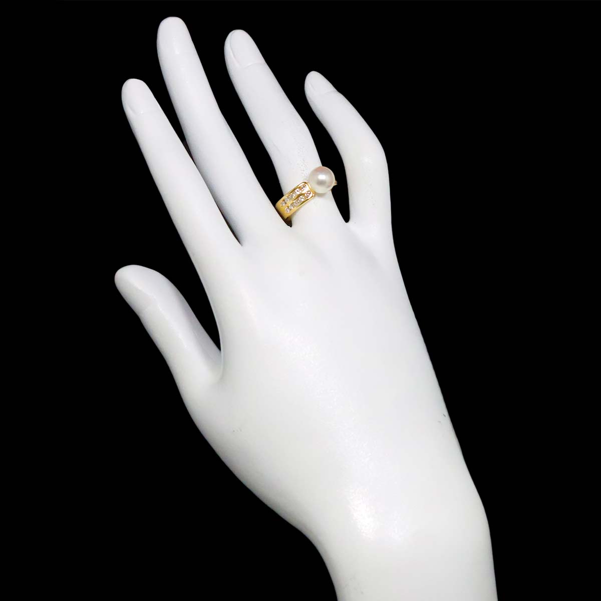 Akoya pearl 7.7mm Diamond 0.53ct Ring 18K YG 750 6-6.25(US)