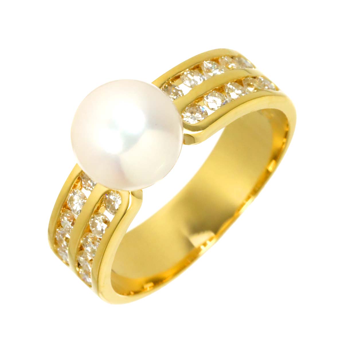 Akoya pearl 7.7mm Diamond 0.53ct Ring 18K YG 750 6-6.25(US)