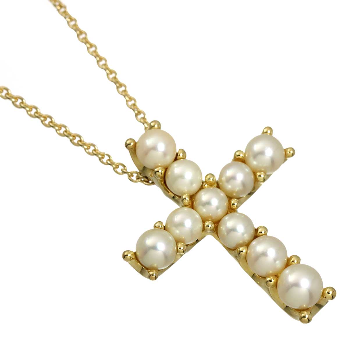 MIKIMOTO Baby Pearl 4.3-3.1mm Cross Necklace 18K YG 750
