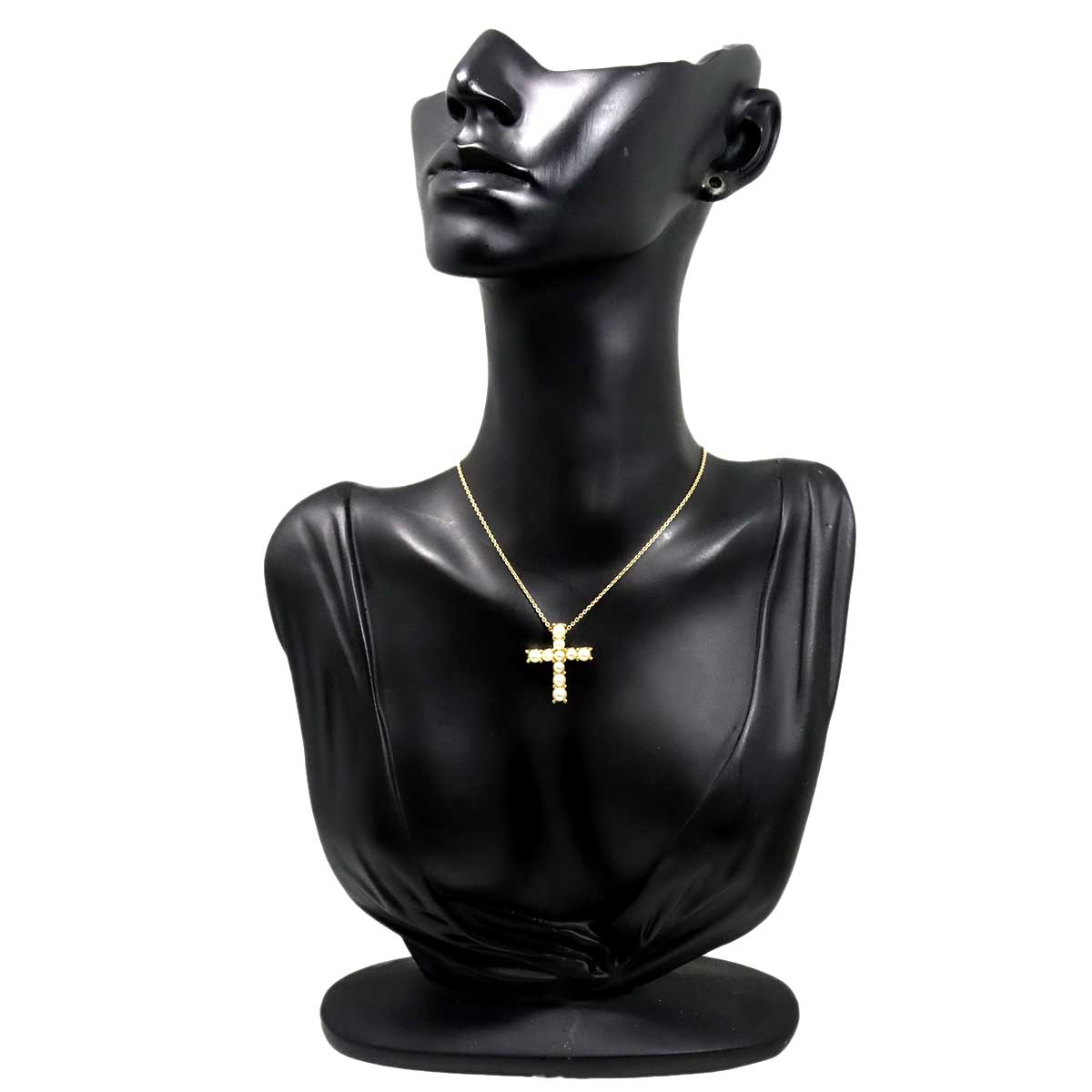 MIKIMOTO Baby Pearl 4.3-3.1mm Cross Necklace 18K YG 750