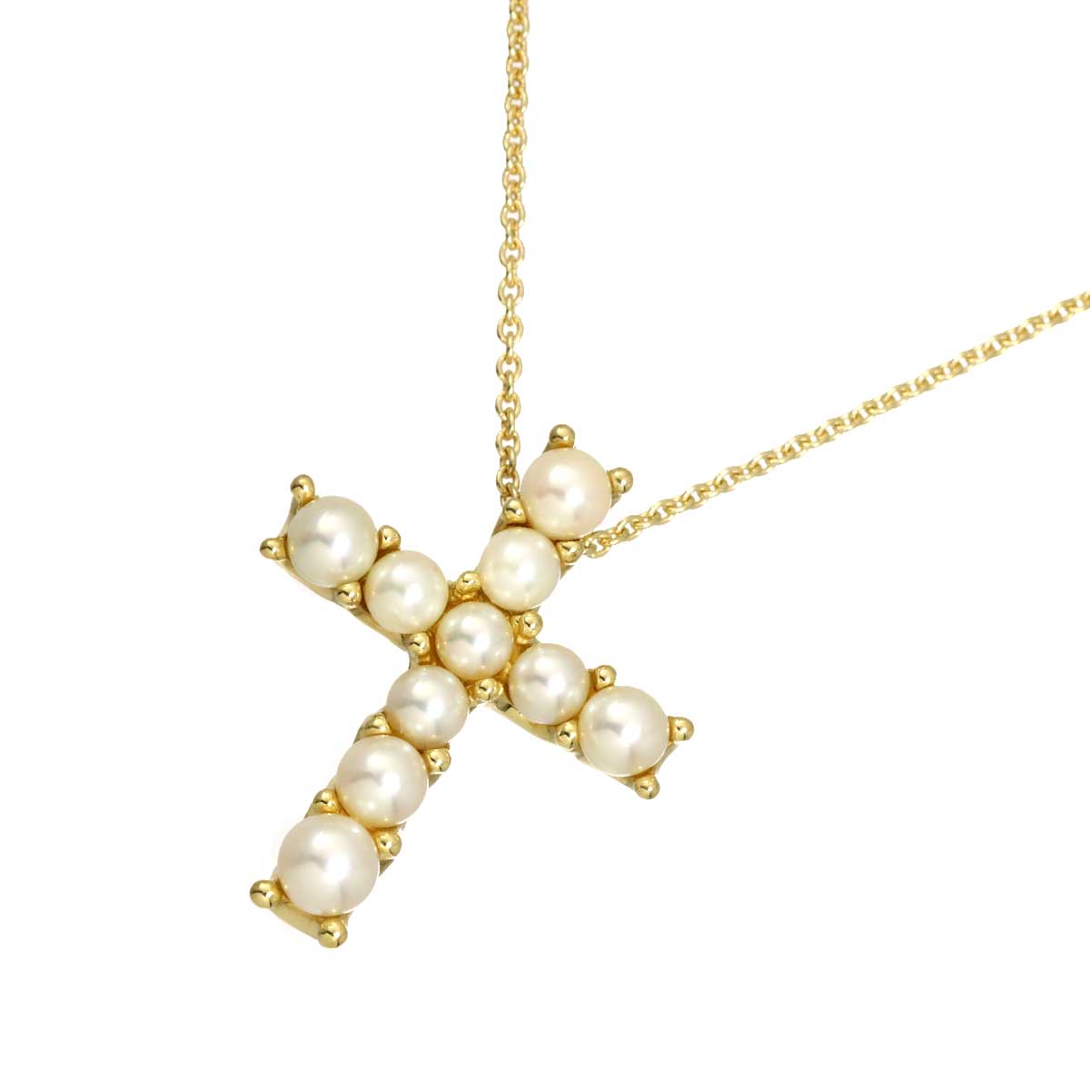 MIKIMOTO Baby Pearl 4.3-3.1mm Cross Necklace 18K YG 750