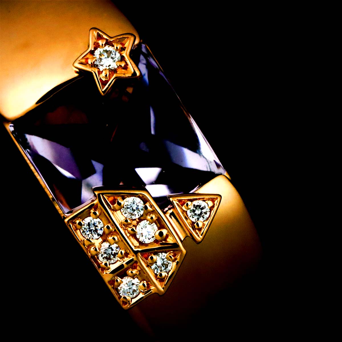 Amethyst Diamond 0.04ct Ring 18K PG 750 6(US)