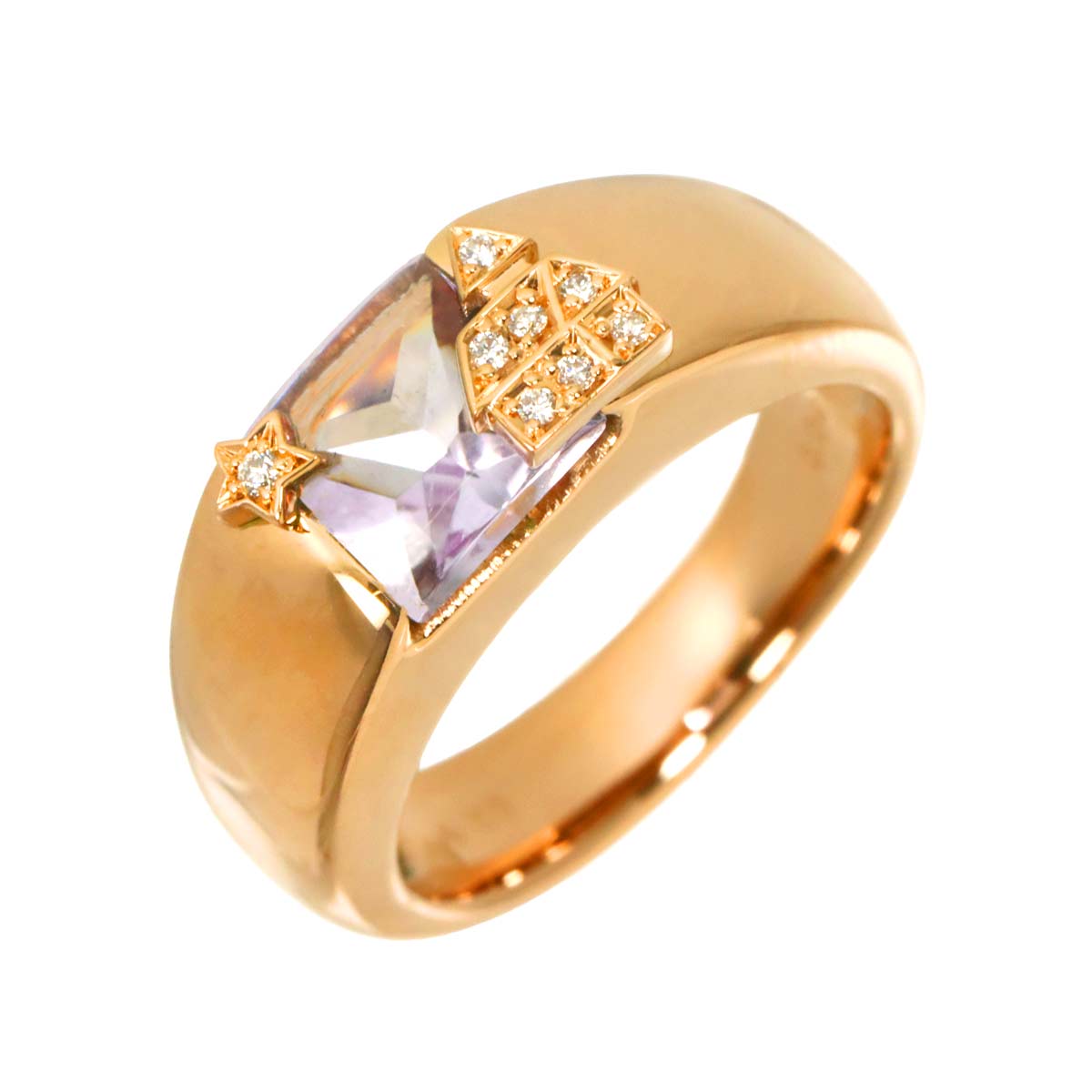 Amethyst Diamond 0.04ct Ring 18K PG 750 6(US)