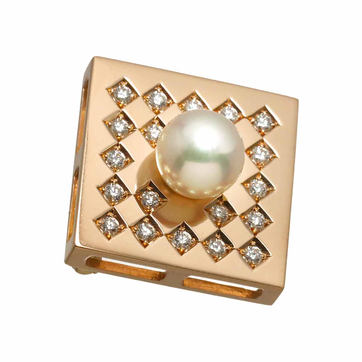 Akoya Pearl 7.5mm Diamond 0.33ct Brooch Pendant Top 18K PG 750