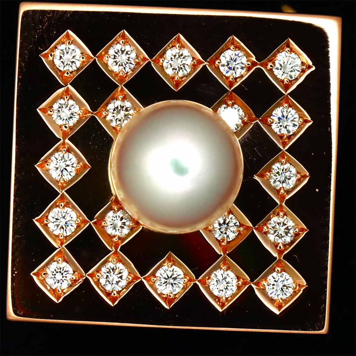 Akoya Pearl 7.5mm Diamond 0.33ct Brooch Pendant Top 18K PG 750