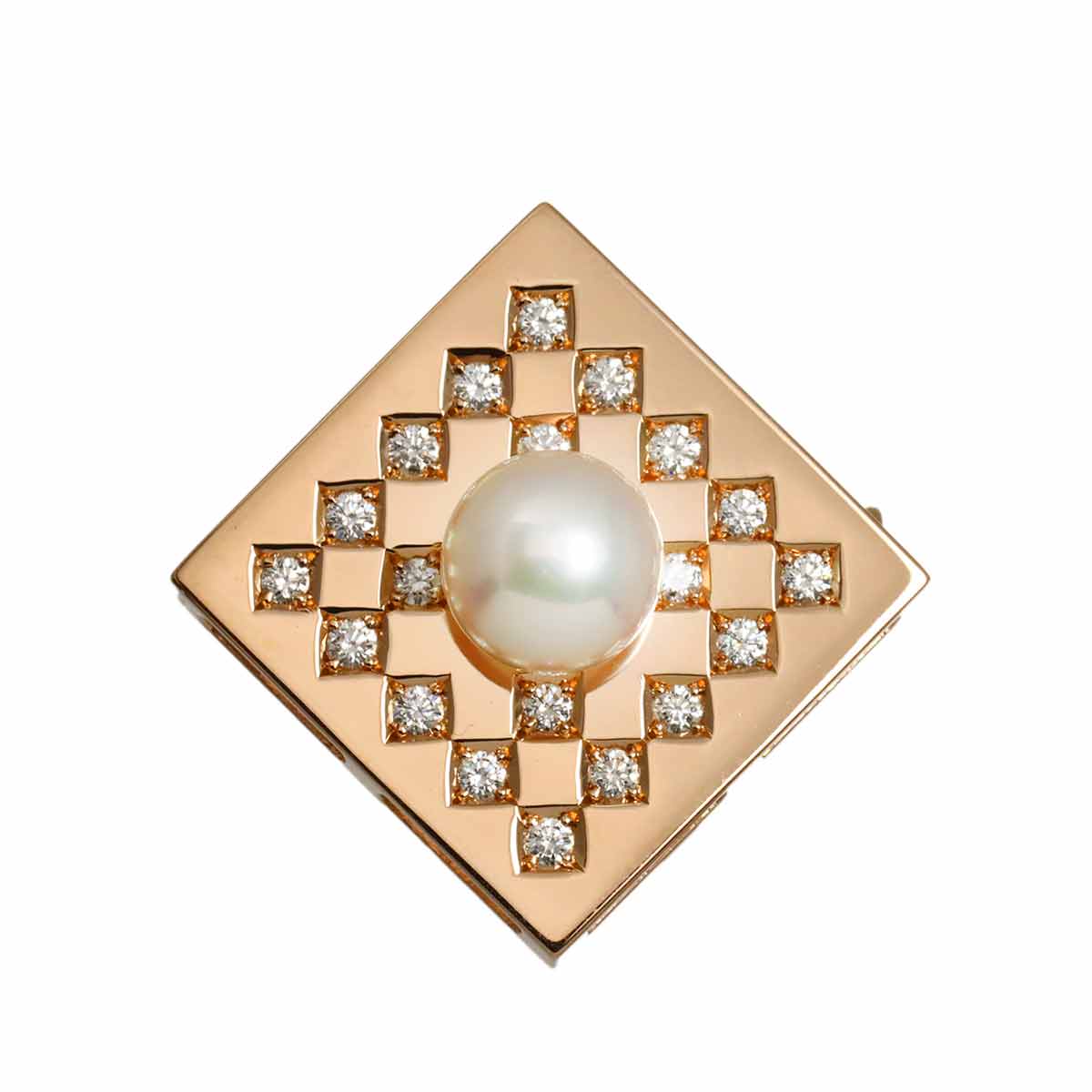 Akoya Pearl 7.5mm Diamond 0.33ct Brooch Pendant Top 18K PG 750
