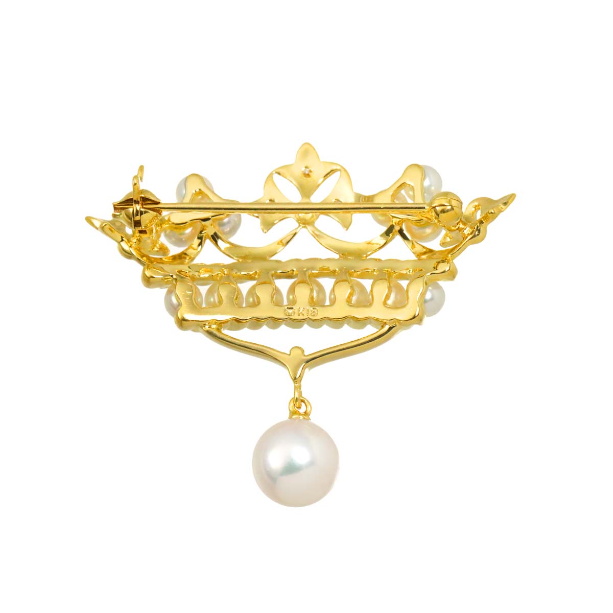 Akoya pearl 7.2-3.2mm Diamond Brooch 18K Yellow Gold 750